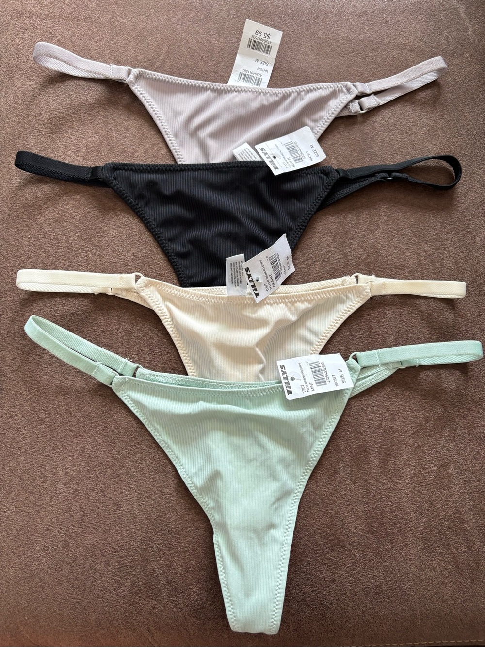 Tilly's Ribbed Bikini Thong Set - Black, Cream, Mint, Light Gray